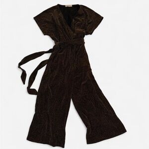 Metallic Black Wrap Jumpsuit with Belt